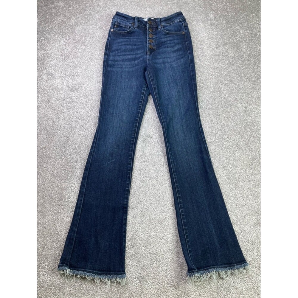 KanCan Jeans Women’s 1/24 Blue Bootcut High Rise Dark Wash Button Fly Denim